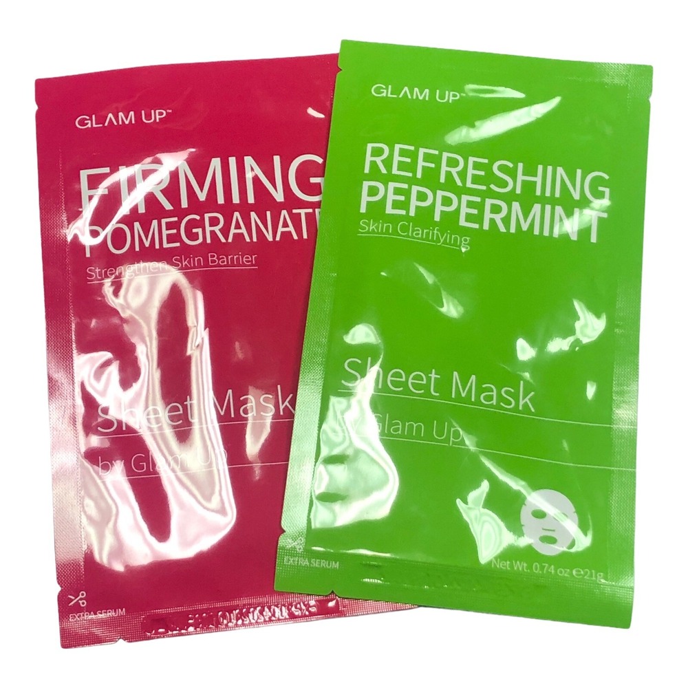 Glam Up Firming Pomegranate & Refreshing Peppermint Sheet Masks New